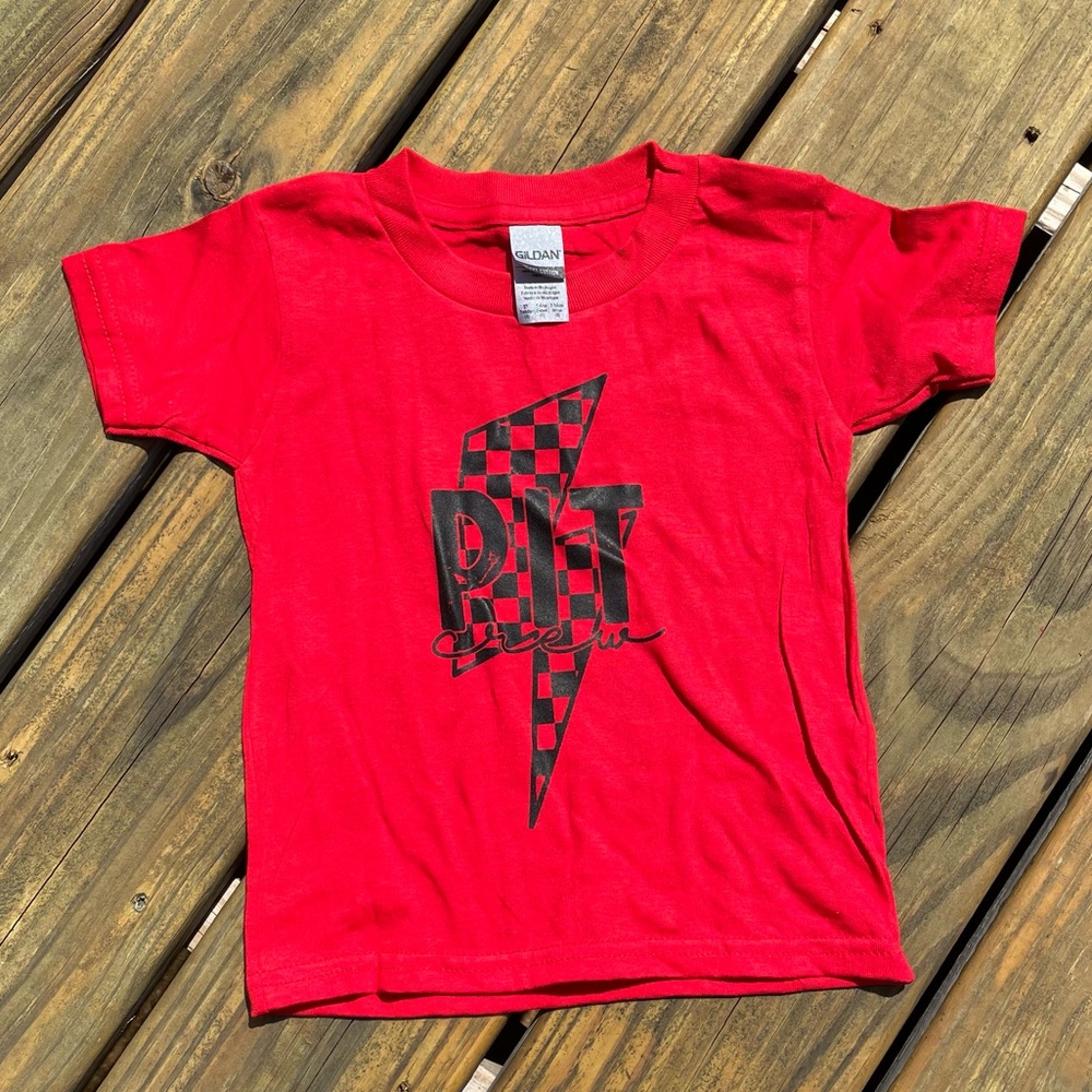 Youth pit crew lighting bolt tshirt
